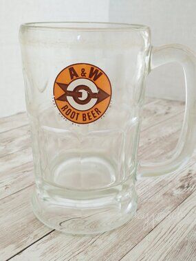 A&W Root Beer Glass Mug Vintage Collectible 1961 Orange Black Bulls Eye Logo 5”